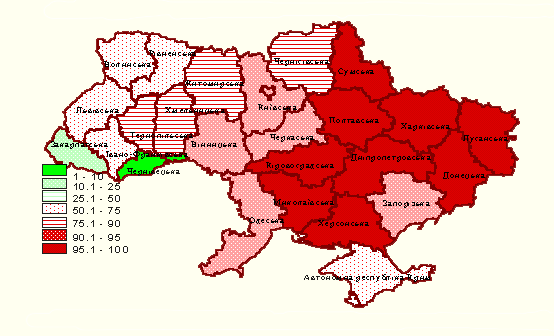 Процент штучних і поросльових деревостанів у загальній площі лісів (1-60 років)