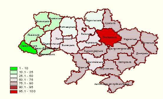 Процент штучних і поросльових деревостанів у загальній площі лісів (61-120 років)